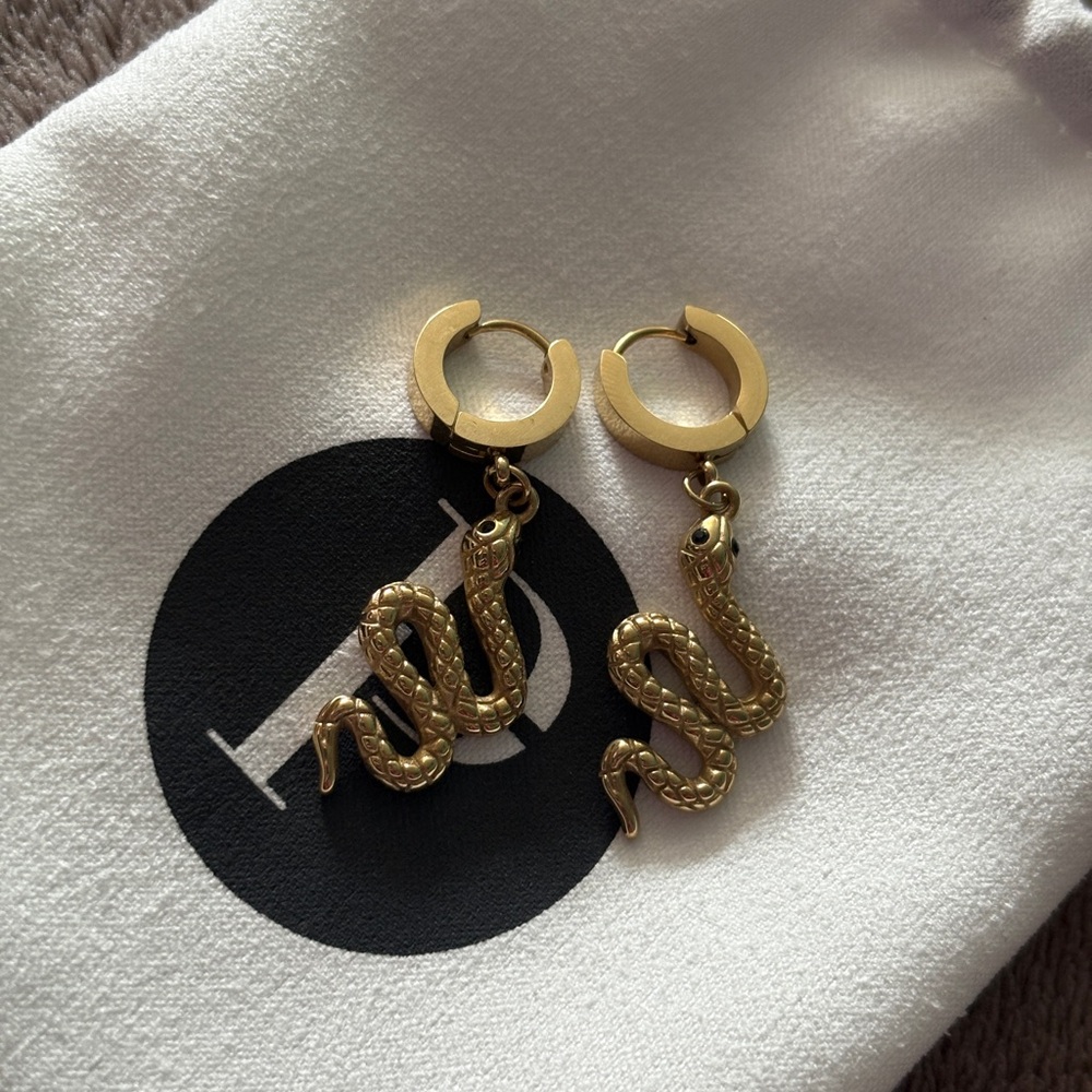 14k Gold Snake Hoop Earrings